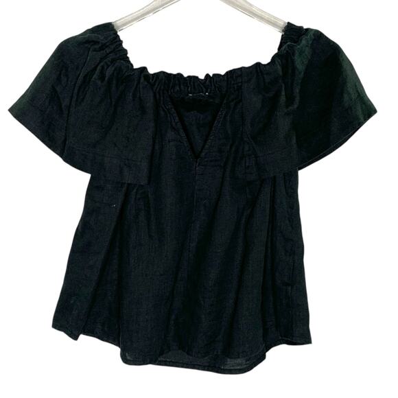 Pepitos Positano S Black Pleated Ruffle 100% Linen Top Breathable Travel - Picture 2 of 8